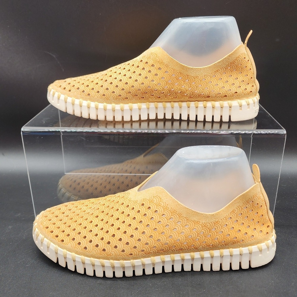 Ilse Jacobsen 39 Tan Tulip Laser Cut Slip On Loafer Flat Comfort Walking Sneaker